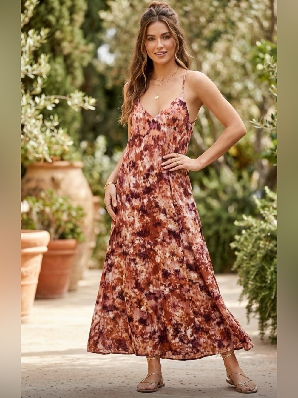 New Nicole Miller Abstract Watercolor Print Maxi Dress Small